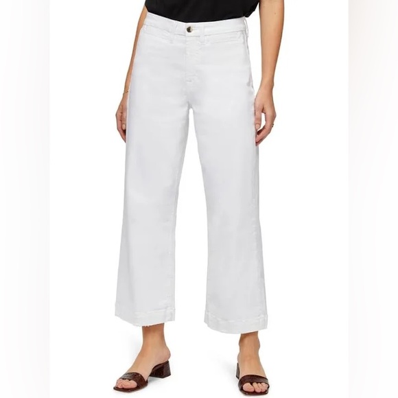 7 For All Mankind Denim - Jen7 by 7 for All Mankind Cropped High Waisted Wide-Leg Jeans White Size 10